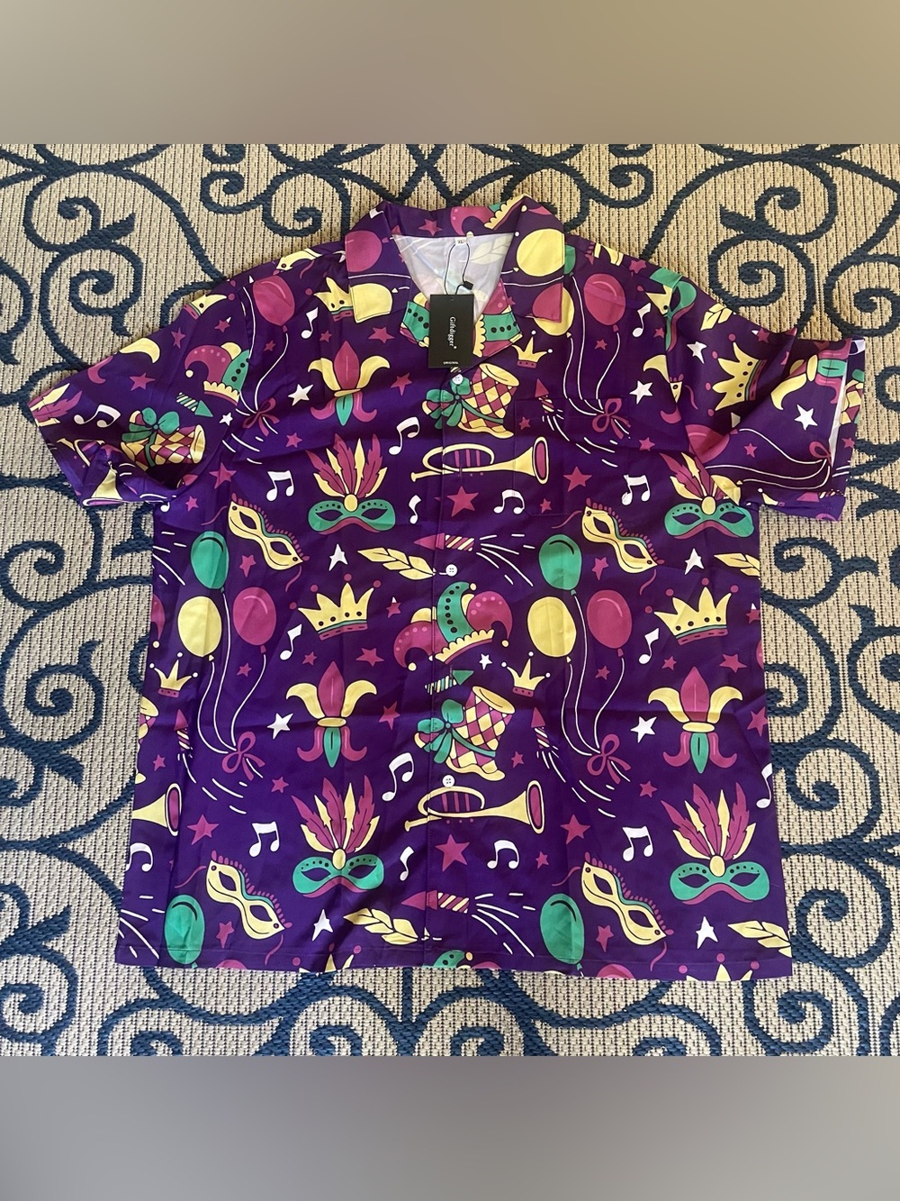 Men's Purple Carnival Print Short Sleeve Button-Down Shirt